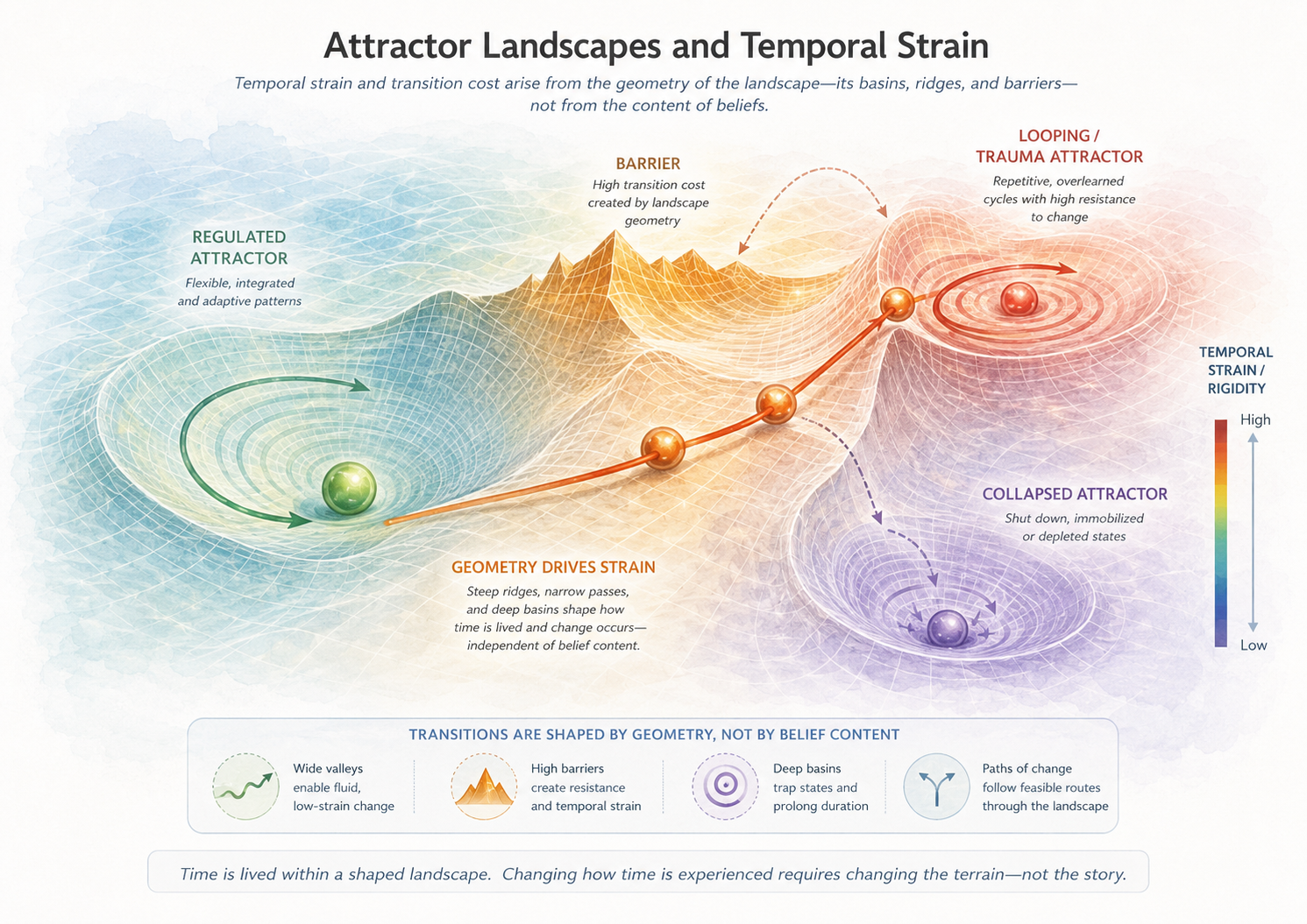 Attractor landscapes and temporal strain